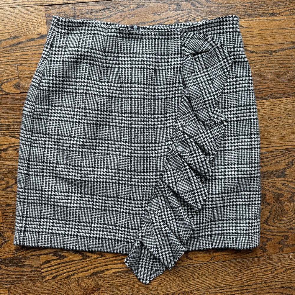Edited Wool Blend Black & White Plaid Ruffle Mini Skirt M*
